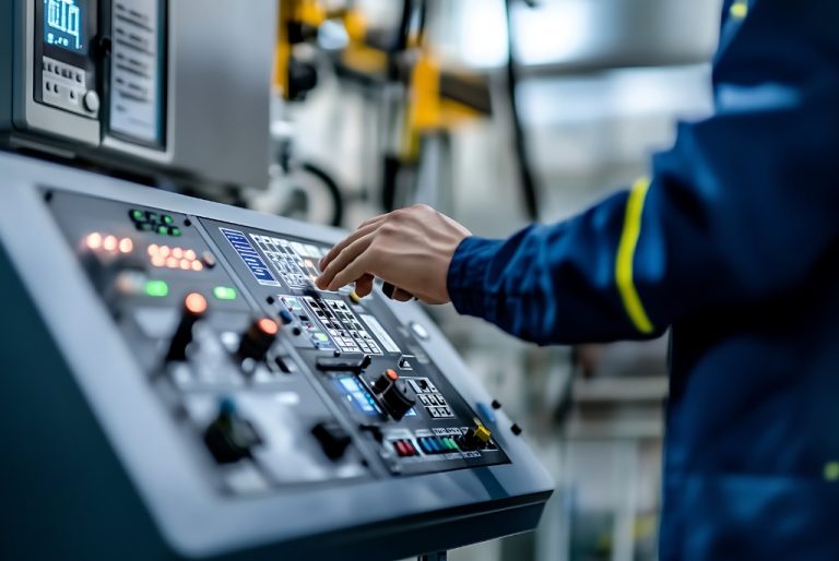 Hand reaching for a CNC machine control pad at a CNC Operator Job